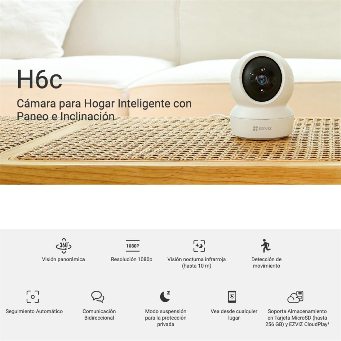 EZVIZ H6C Cámara IP de Interior 2MP Full HD 1080P con Visión 360º y Seguimiento Inteligente