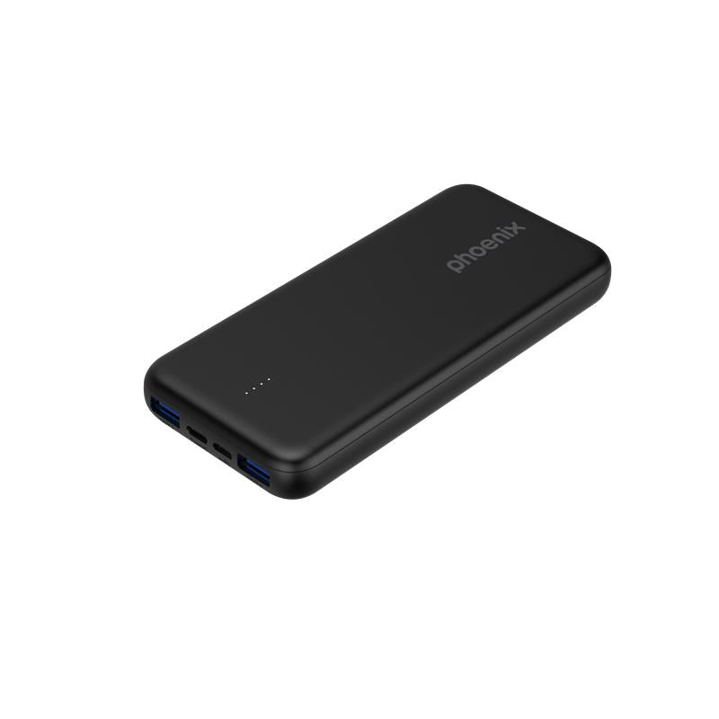Phoenix Power Bank 10,000mAh | Dual USB + USB-C PD Fast Charging, LED Indicators, Black