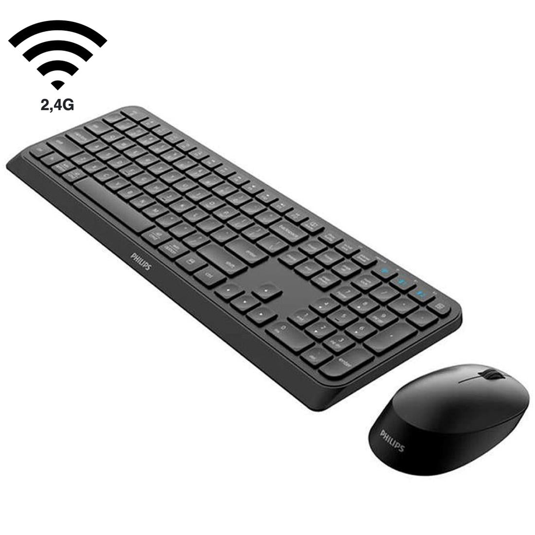 Philips SPT6407B Teclado y Ratón inalámbricos 2.4GHz + Bluetooth – Combo eficiente y sin cables