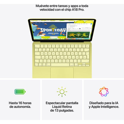 Apple MacBook Neo (2026), 13" Liquid Retina, Chip A18 Pro, CPU 6 núcleos + GPU 5 núcleos, 8GB RAM, 256GB SSD, Magic Keyboard, Cítrico, Sin AC