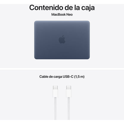 Apple MacBook Neo (2026), 13" Liquid Retina, Chip A18 Pro, CPU 6 núcleos + GPU 5 núcleos, 8GB RAM, 256GB SSD, Magic Keyboard, Indigo, Sin AC
