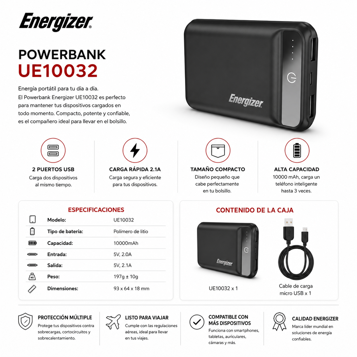 Powerbank Energizer 10000mAh UE10032