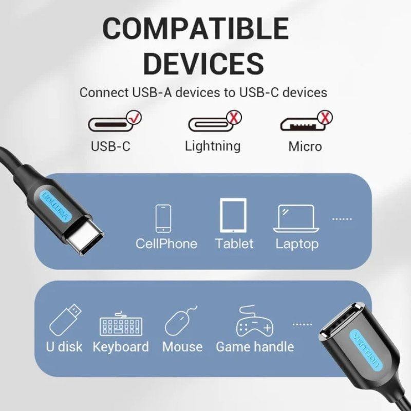 CABLE CONVERSOR VENTION USB-C/M - USB-A/H 15CM BLACK
