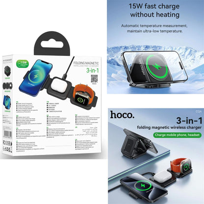 Cargador Inalámbrico Hoco CQ4 3 en 1 MagSafe 15W Plegable | Para iPhone, AirPods y Apple Watch