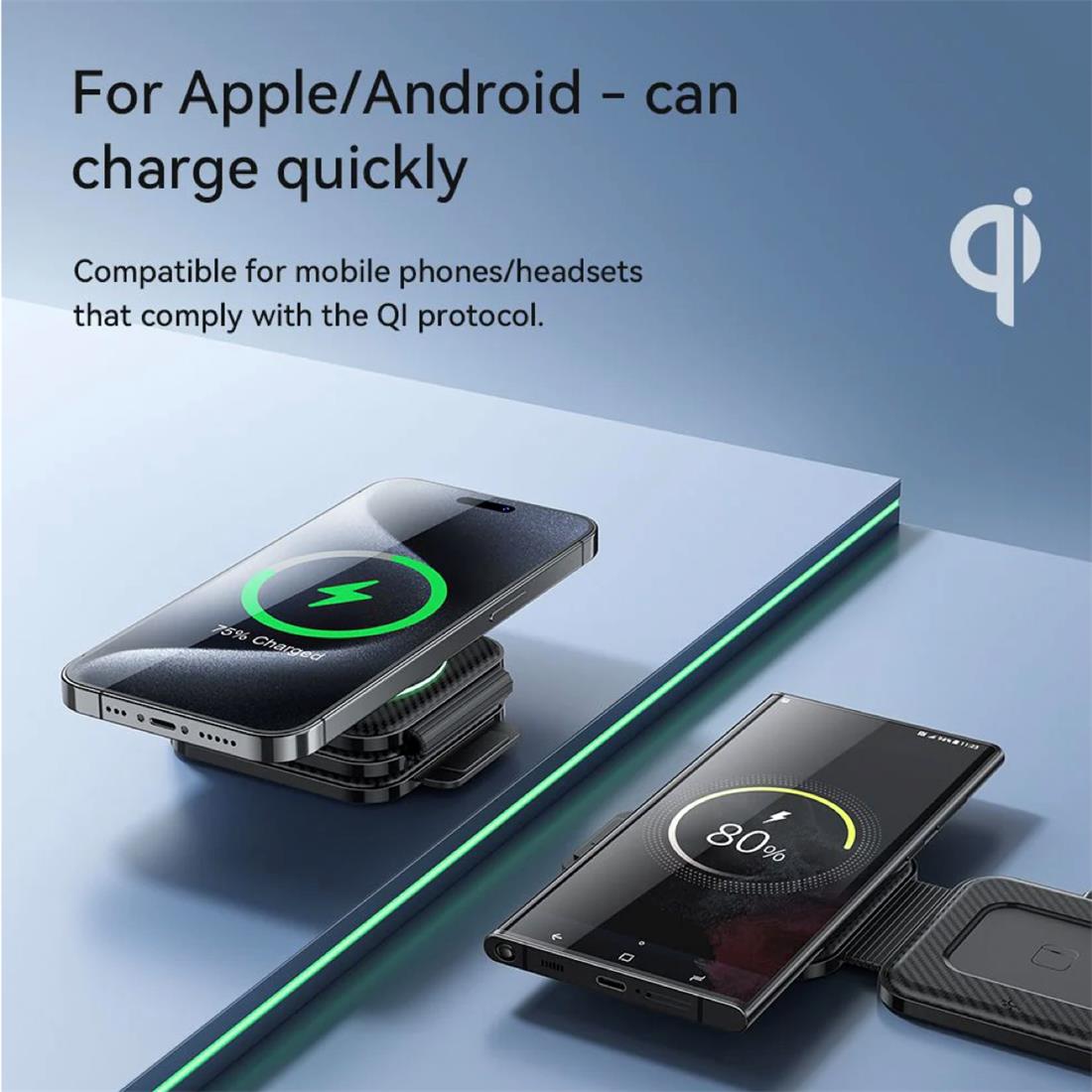 Cargador Inalámbrico Hoco CQ4 3 en 1 MagSafe 15W Plegable | Para iPhone, AirPods y Apple Watch