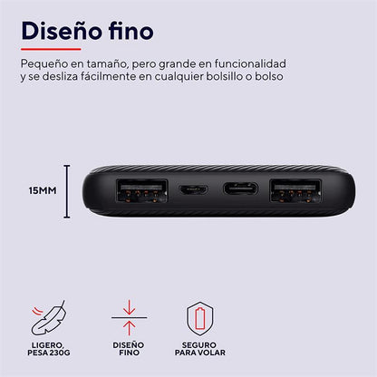 PowerBank Trust Primo Slim 5000mAh - Carga Rápida USB-C y Micro-USB