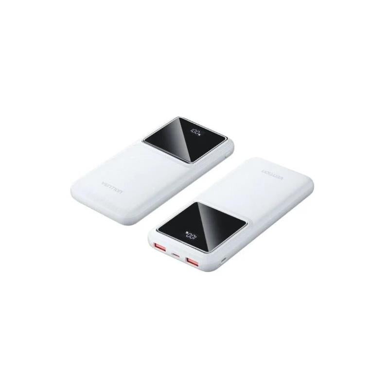 Vention Power Bank 10,000 mAh White | 22.5W Fast Charging, USB-C + USB-A + Micro-USB, LED Display