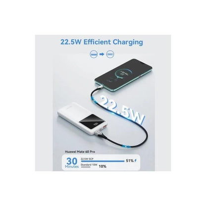 Vention Power Bank 10,000 mAh White | 22.5W Fast Charging, USB-C + USB-A + Micro-USB, LED Display