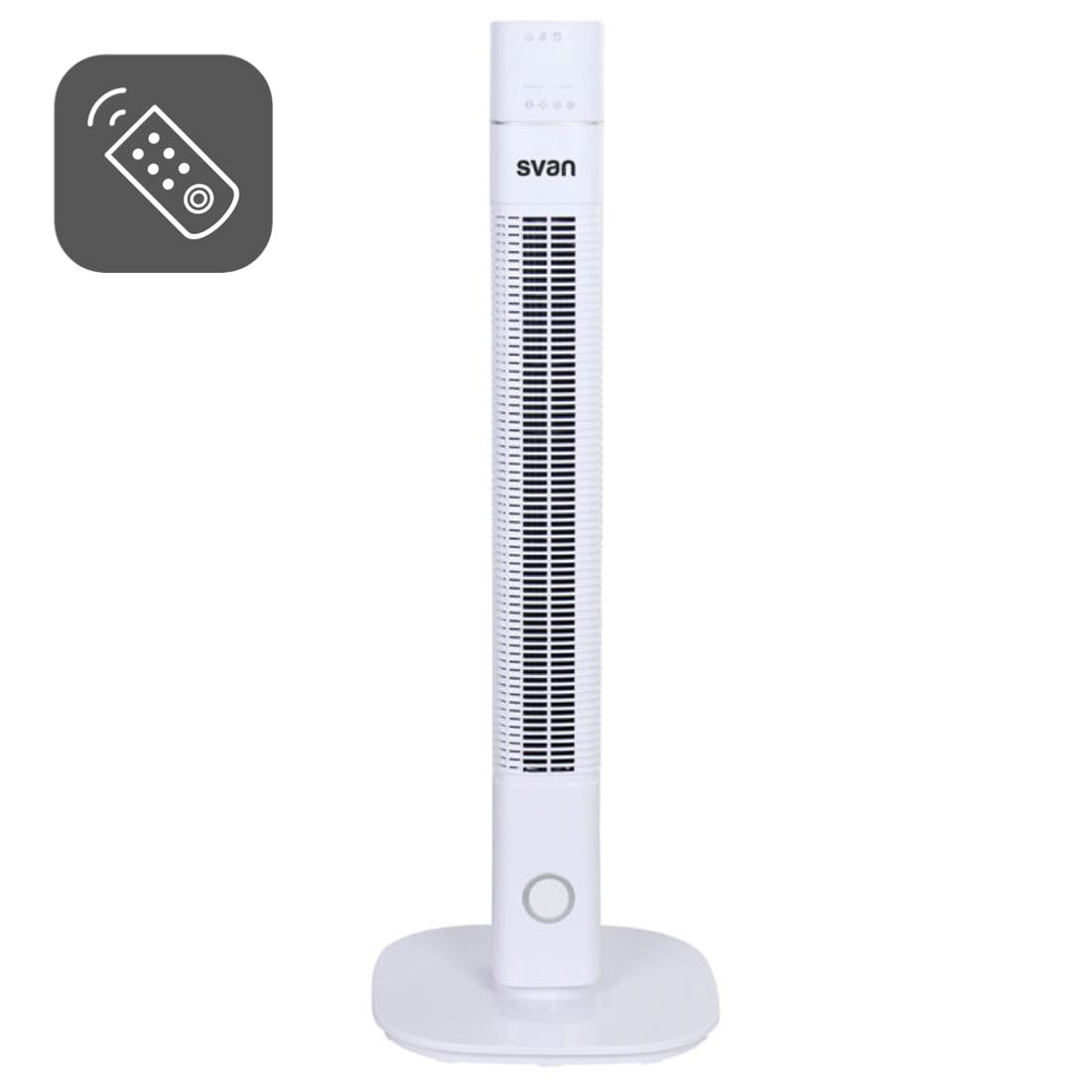 Ventilador Torre Svan 36” 60W con Mando, Display LED e Ionizador – Blanco