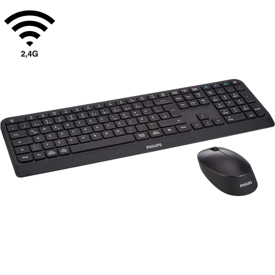 Philips SPT6407B Teclado y Ratón inalámbricos 2.4GHz + Bluetooth – Combo eficiente y sin cables