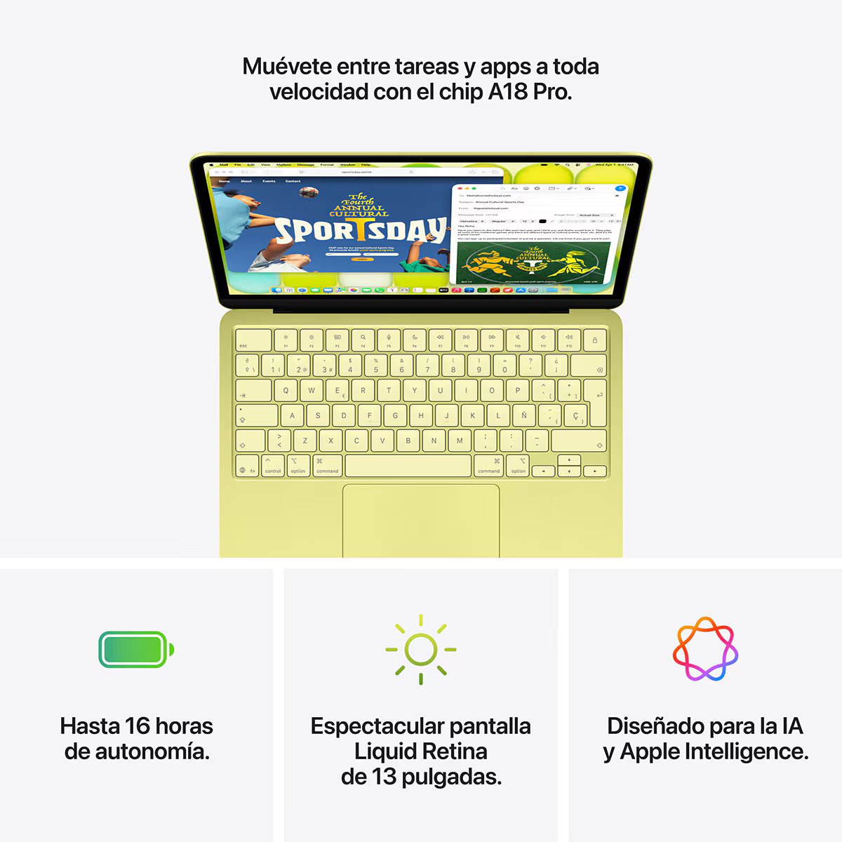 Apple MacBook Neo (2026), 13" Liquid Retina, Chip A18 Pro, CPU 6 núcleos + GPU 5 núcleos, 8GB RAM, 256GB SSD, Magic Keyboard, Silver, Sin AC