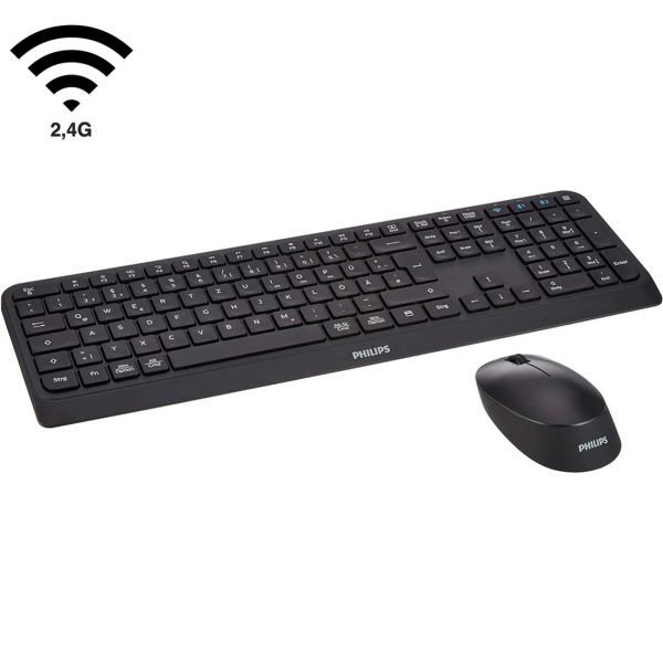 Philips SPT6407B Teclado y Ratón inalámbricos 2.4GHz + Bluetooth – Combo eficiente y sin cables