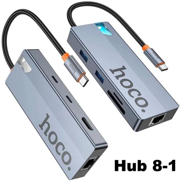 Hoco HB52, adaptador USB-C 8 en 1 – Gris