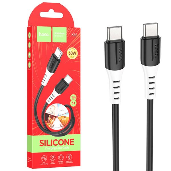 Hoco X82, cable USB-C a USB-C de 60 W y 1 m – Negro