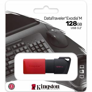 Kingston DataTraveler Exodia M, memoria USB de 128 GB – Negro y rojo