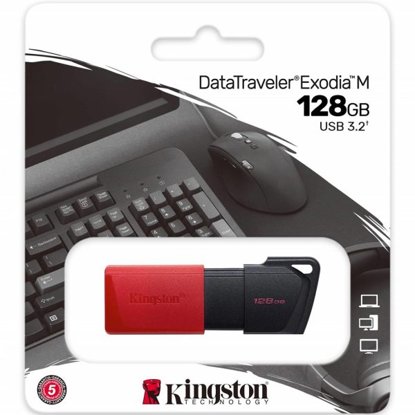 Kingston DataTraveler Exodia M, memoria USB de 128 GB – Negro y rojo